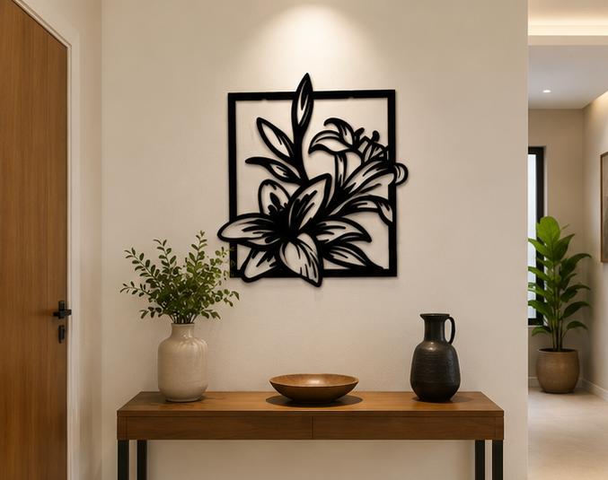 FLOWER ON WALL WITH METALIC FINISH