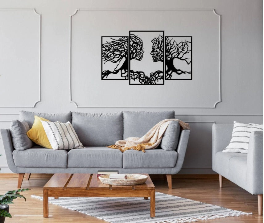 Wallcentre Metal Tree of Life 3 Panel Face Décor Wall Art Hanging