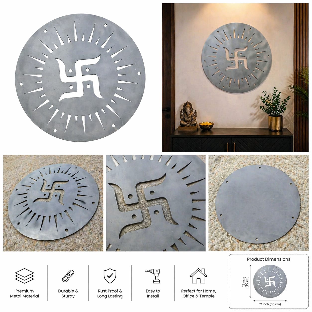 Metal Swastik Wall Hanging | Spiritual Vastu Décor for Home & Temple