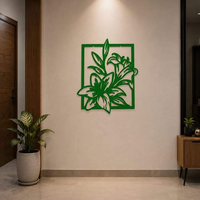 FLOWER ON WALL WITH METALIC FINISH